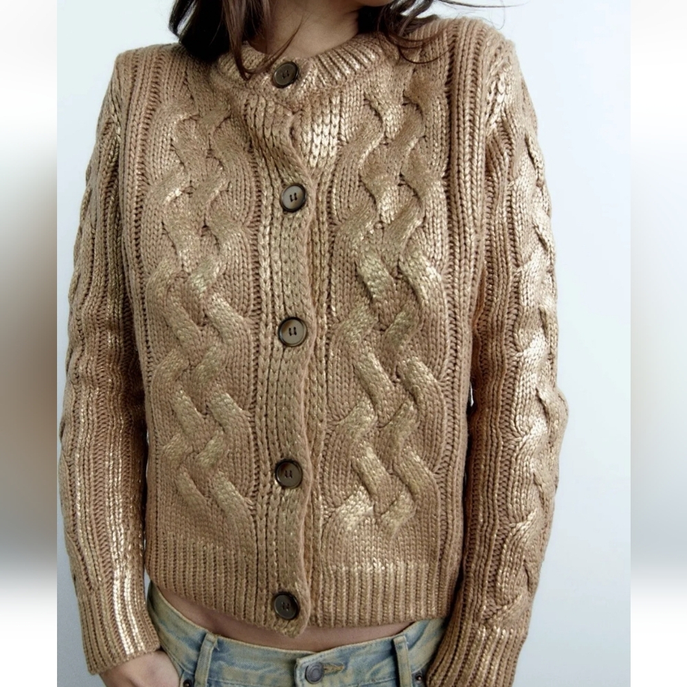 ❌️SOLD❌️FOIL KNIT CARDIGAN SIZE M - Picture 8 of 12